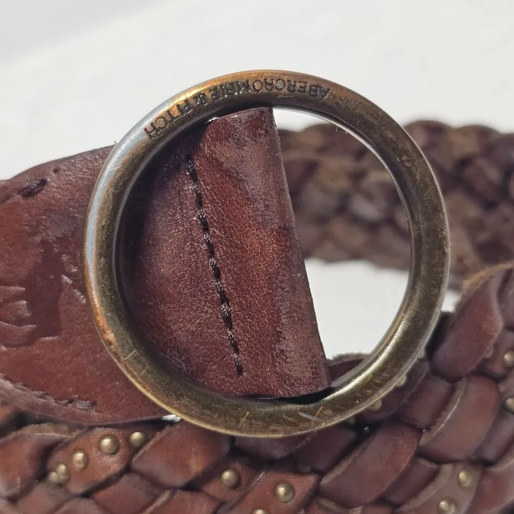 Abercrombie And Fitch Studded Brown Leather Braided Belt Boho Womens XS/S